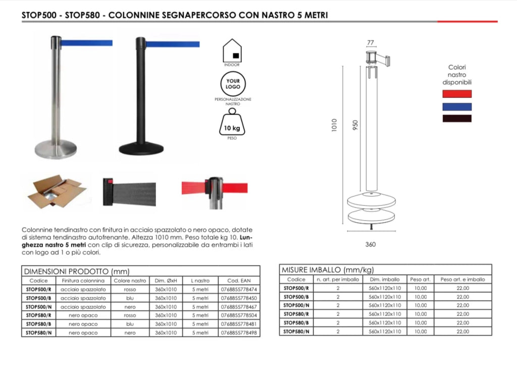 Colonnina segnapercorso Tendinastro nera Nastro 5 Metri - blu