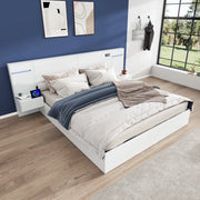 OKWISH Letto Contenitore 160×200 cm, Letto Matrimoniale con USB A, USB C, Orologio Elettronico, Altoparlante Bluetooth e LED Regolabile, senza Materasso, Bianco
