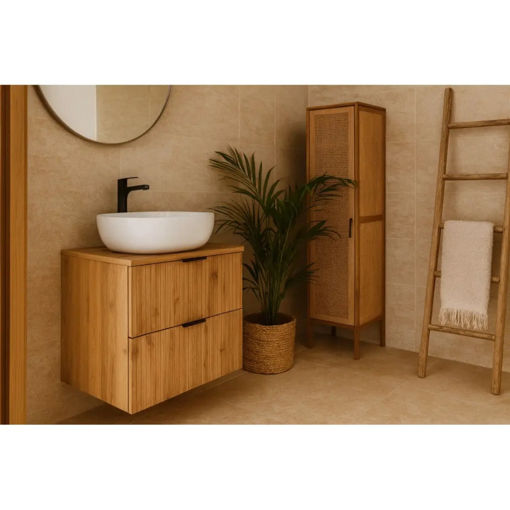 Set bagno NOXERA 60 cm - Rovere wotan - Mobile sottolavabo con piano per lavabo e lavabo