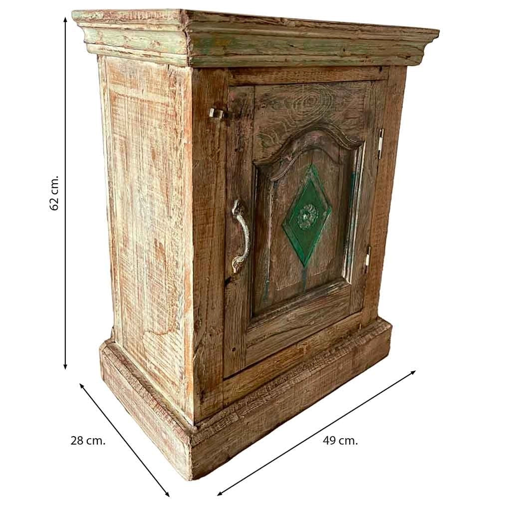 Comodino in legno con finitura artigianale marrone 49x28x62h cm