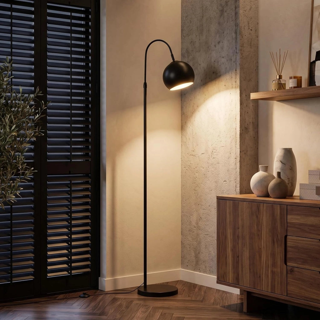 ZMH Lampada da Terra ad Arco E27 Nero Parallume in Metallo Altezza Regolabile 160cm per Soggiorno Senza Lampadina