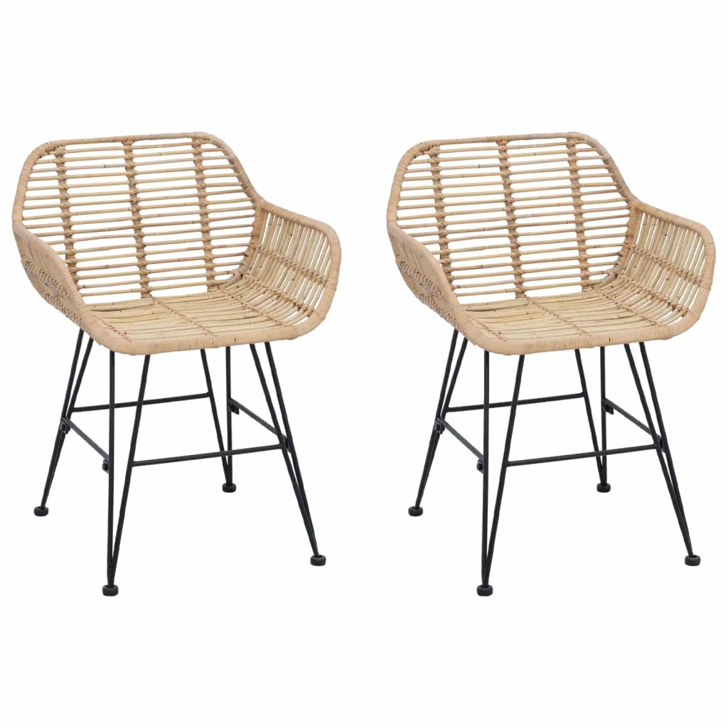 Sedia da pranzo 2 pcs Rattan e Ferro Naturale 55 x 50 x 74 cm