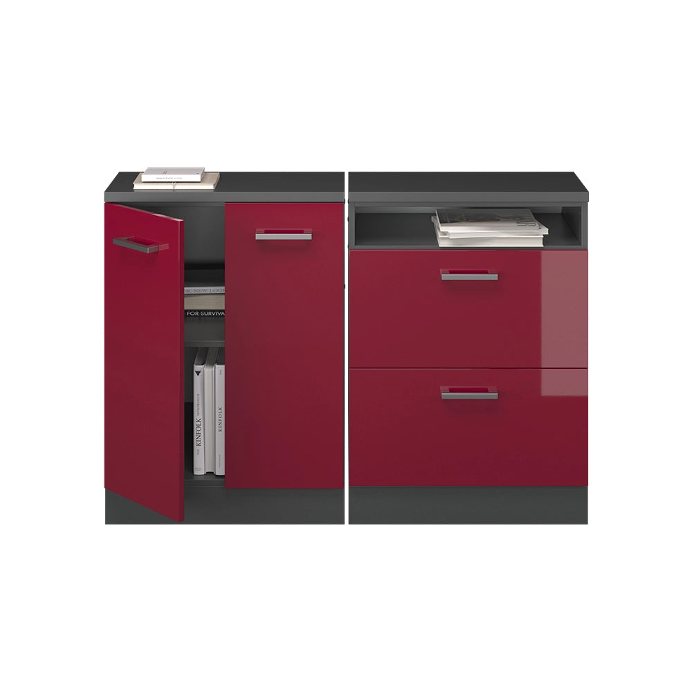 Set di mobili sottotetto Rion Rosso lucido/Antracite 120 cm Set di 2 carcasse armadio profondità 60 cm Vicco