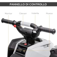 Quad per Bambini 3-5 Anni Elettrico 12V, 2 Velocità, Ruote Larghe con Clacson e Fari LED, Bianco