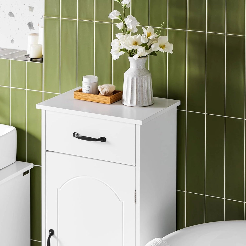 Mobiletto Bagno Salvaspazio – Mobiletto Bagno Stretto con Cassetti e Ripiani Regolabili, Cassettiera nel legno, Resistente all'Umidità, Bianco, 42x30x93cm, BZR207-W