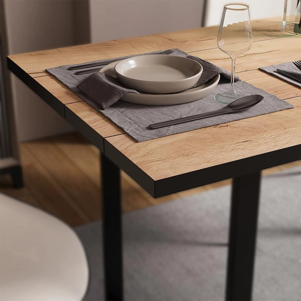 Tavolo da pranzo Livorno, Rovere nero/oro, 140 x 70 cm, adatto per 4 persone, struttura stabile senza allungamento