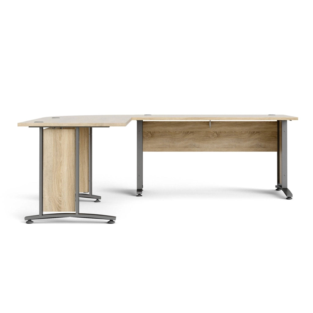Scrivania Tanya, Scrittoio multiuso, Tavolo per ufficio porta PC, Piano di lavoro, 230x200 h75 cm, Grigio e Quercia