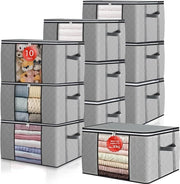 Tas di archiviazione, 90 litri, scatola di archiviazione con coperchio, grandi maniglie robuste, abbigliamento, scatole per coperte, cassetti, archiviazione, armadio, scatole, organizzatore, grigio