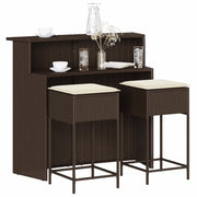 vidaXL Set Bar da Giardino 3 pz con Cuscini in Polyrattan Marrone