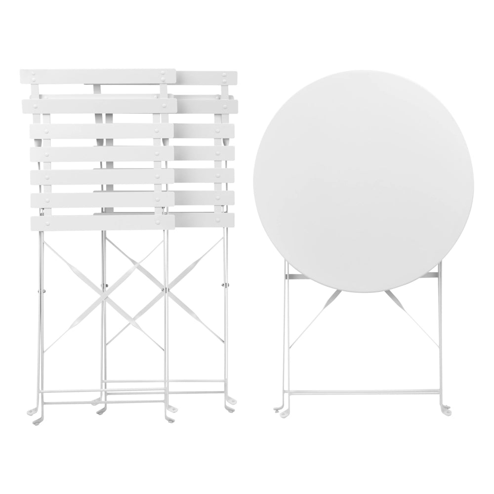 Set da Esterno 3 pezzi Tavolino e 2 Sedile Pieghevoli in Metallo Bianco Giardino Terrazzo Balcone