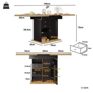 Tavolo estensibile - Xylo - 110-140x80cm con scaffale vino e snack