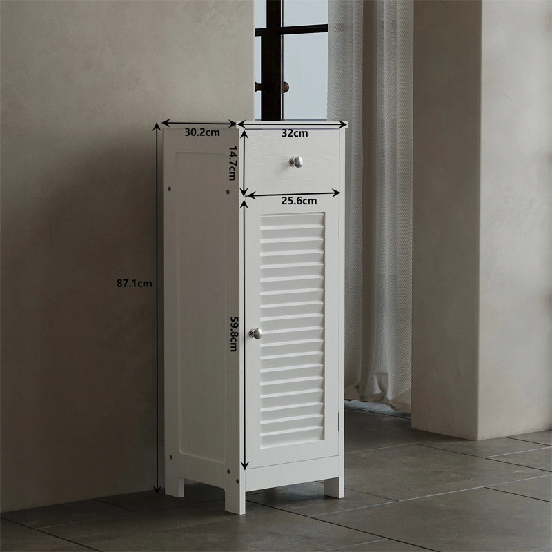 Mobiletto da bagno alto a colonna bianco con 2 ripiani e un cassetto, stile loft, 87 cm