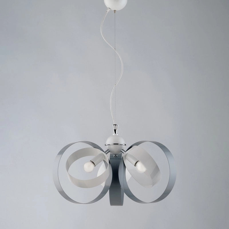 Lampadario a sospensione in ferro tre luci Bianco Grigio 44x h26 cm
