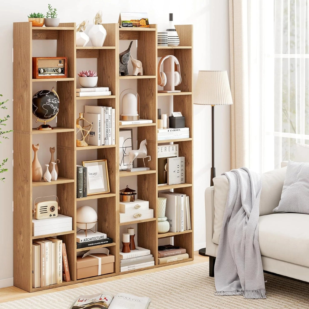 Scaffale in Legno per Libri, Libreria a 12 Ripiani con Kit Anti-Ribaltamento, Unità di Stoccaggio a Forma di Albero, Ideale per Casa Ufficio, 65 x 20 x 162 cm (Naturale)
