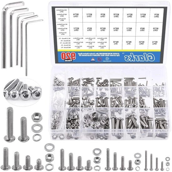 Kit di Assortimento di Viti a Capo a Sfera in Acciaio Inox 304 con 925 Pezzi, Hex Socket Cap, Bottone e Viti per Lavastoviglie con Chiave a Sfera Hex