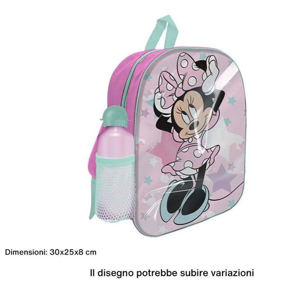 Trade Shop - Zaino Zainetto Asilo 30cm Minnie Con Borraccia In Alluminio Scuola Tempo Libero 672729a -