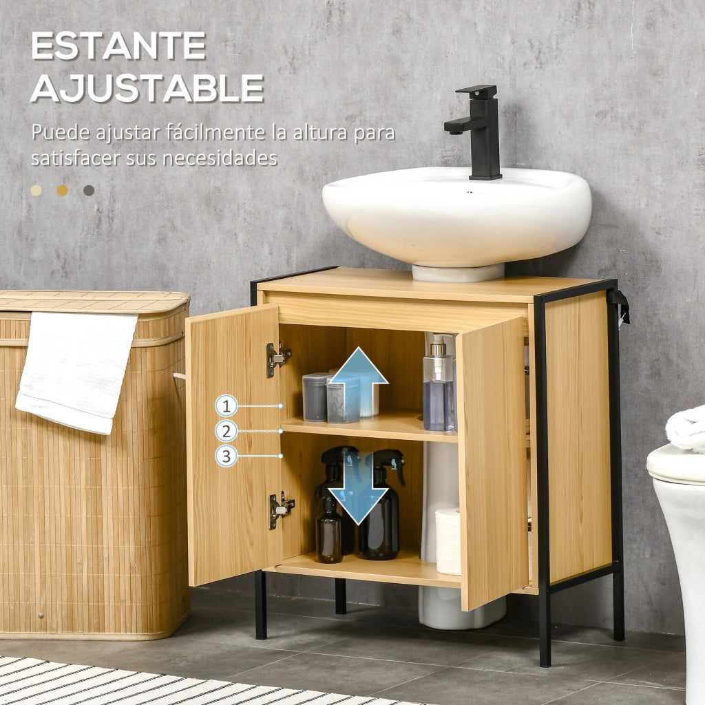 Mobile Sottolavabo per Bagno in Legno con 2 Ante e Ripiano 60x30x65,2 cm ¨C zephmum ¨C Rovere