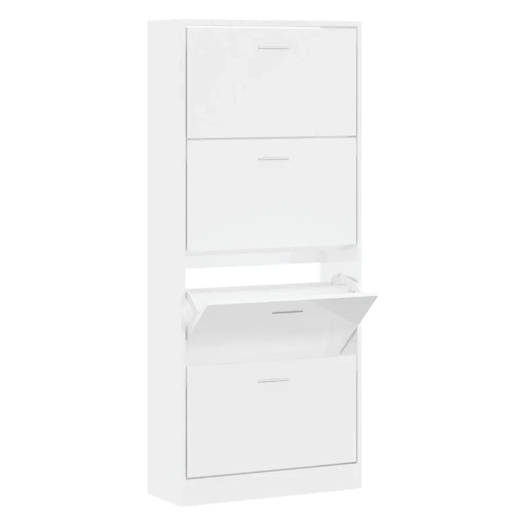 Scarpiera Bianco Lucido 63x24x147 cm in Legno Multistrato