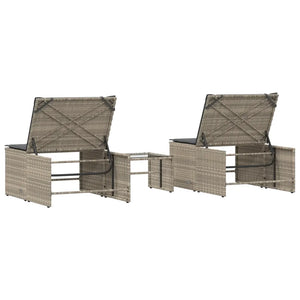 Lettini prendisole 2 pz con tavolo grigio chiaro in polyrattan 368427