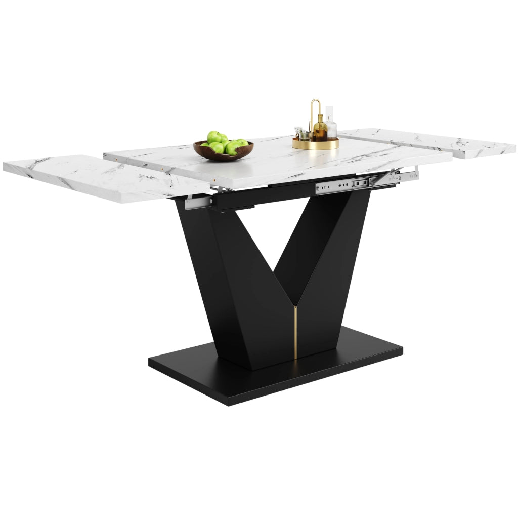 Tavolo da pranzo allungabile 99-159x75x75 cm; MDF effetto marmo bianco e nero