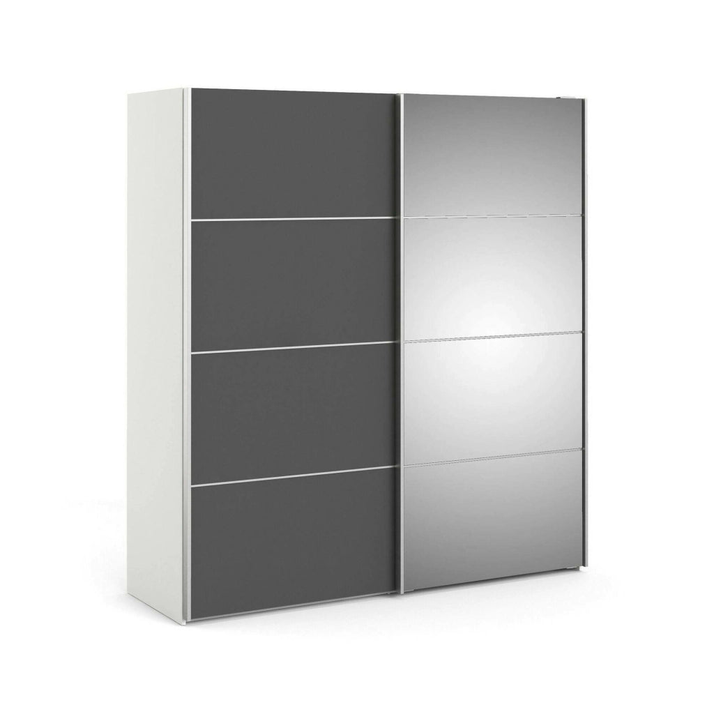 Guardaroba 2 ante Astrée, Mobile camera da letto, Cabina armadio portabiti, Armadio appendiabiti, 182x64 h202 cm, Bianco e Grigio
