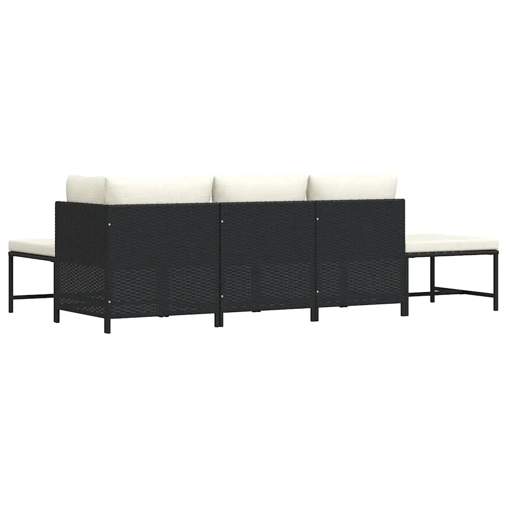 Set Divani da Giardino 5 pz-Sofa da giardino con Cuscini in Polyrattan Nero