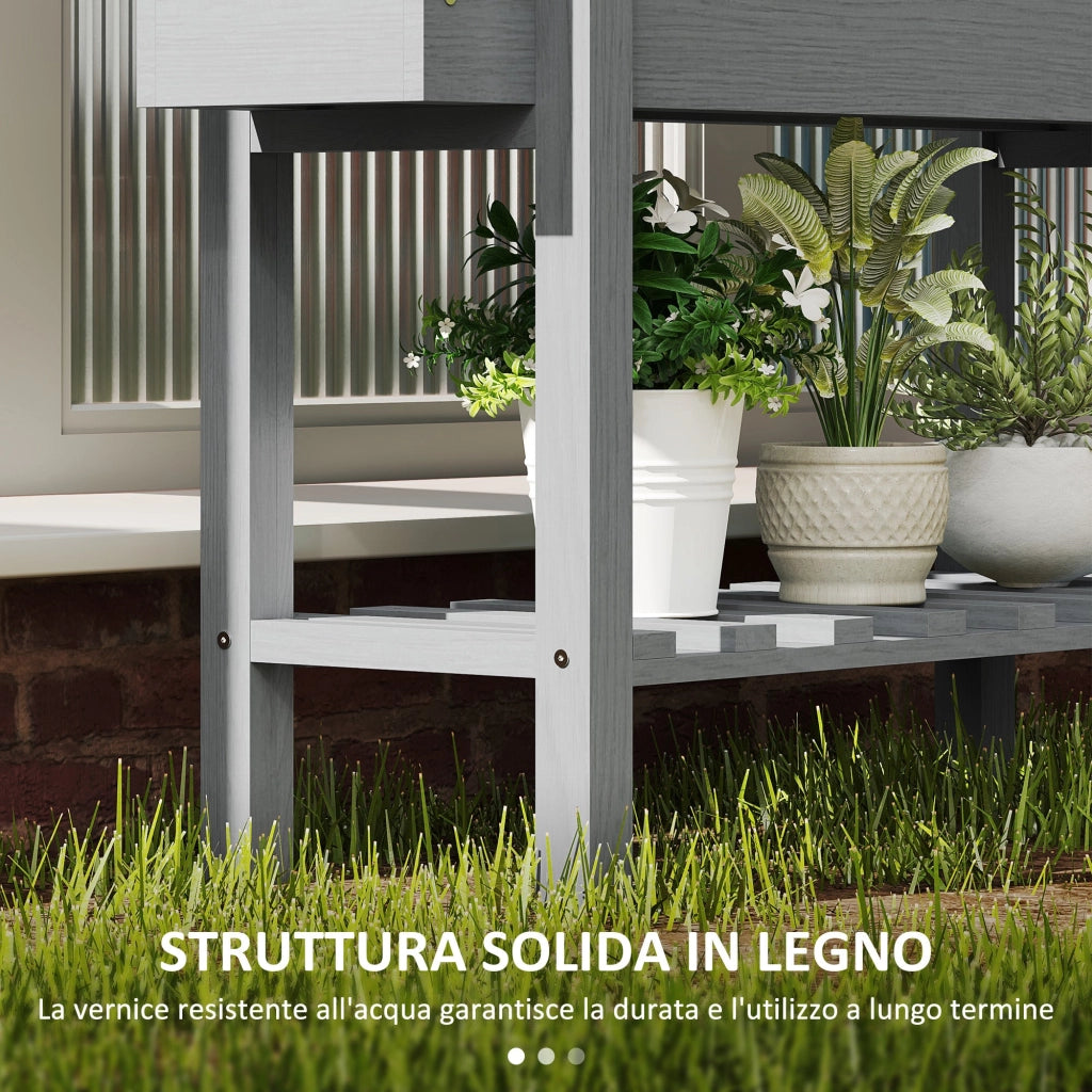 Fioriera Rialzata 100x30x70,5 cm con Ripiano Inferiore e 2 Fori di Drenaggio in Legno di Abete Grigio