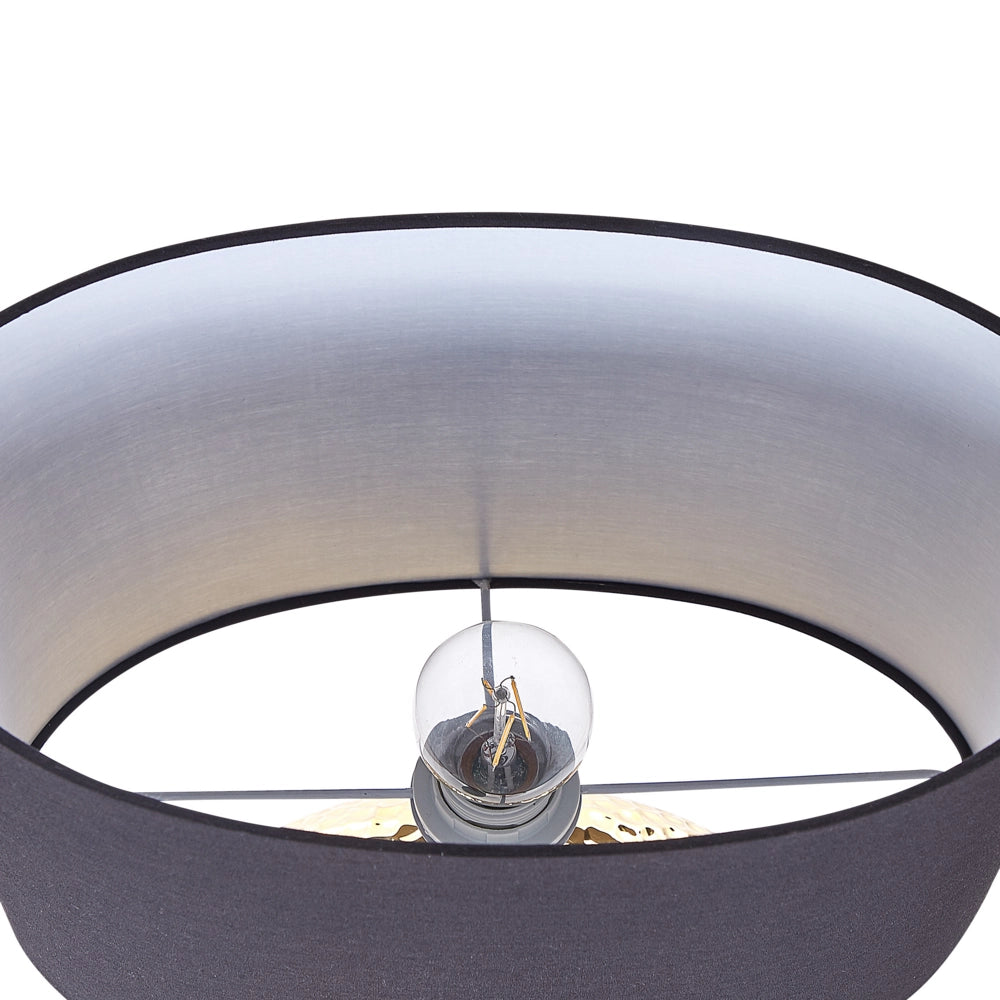 Lampada da Tavolo dorato e Nero Ceramica Base Lucida Paralume Tamburo in Poliestere Design Glamdoratous
