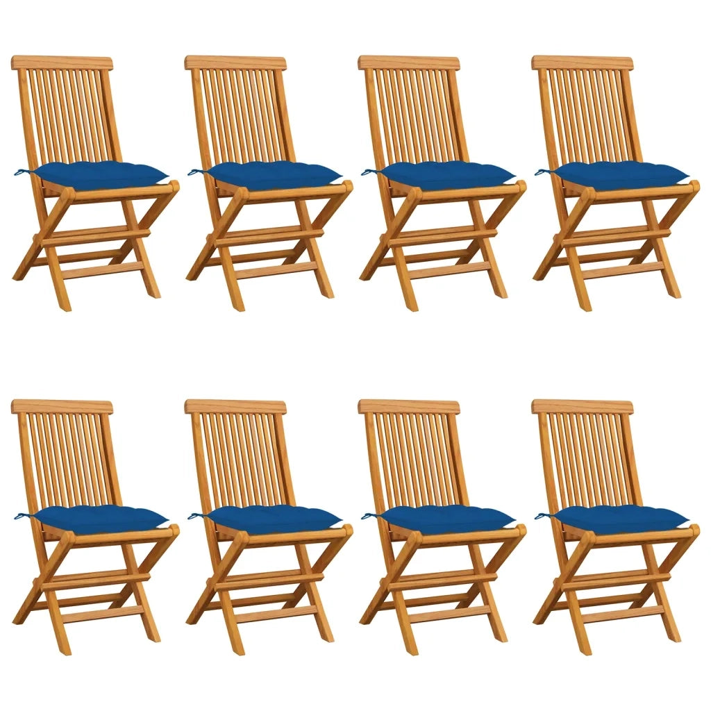 Sedie da Giardino con Cuscini Blu 8 pz in Massello di Teak cod mxl 8318