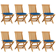 Sedie da Giardino con Cuscini Blu 8 pz in Massello di Teak cod mxl 8318