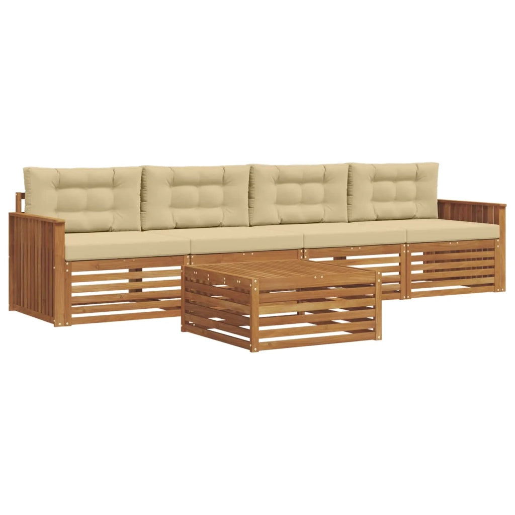 Set di divani da esterno con cuscino 5 pcs Naturale e Beige 3372978