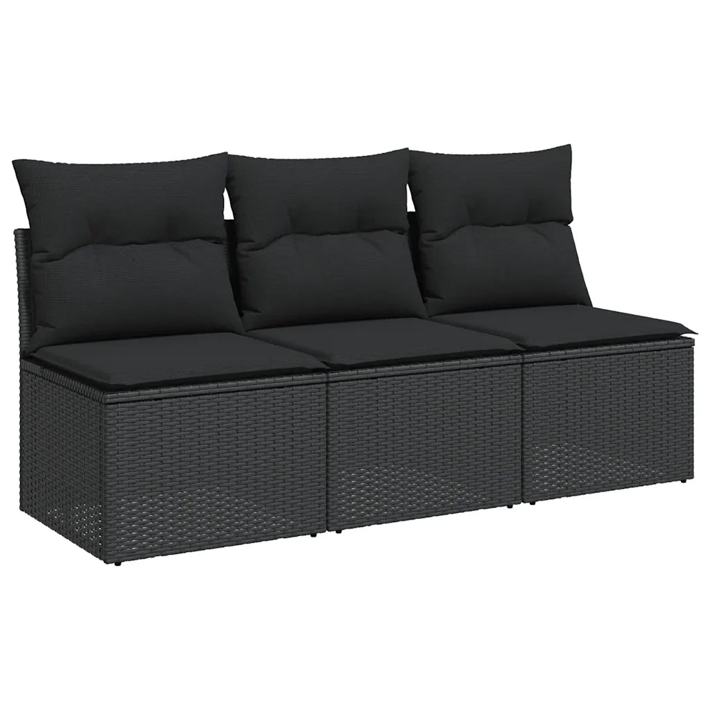 Divano da Giardino con Cuscini 3 Posti-Sofa da giardino nero in polyrattan 942919