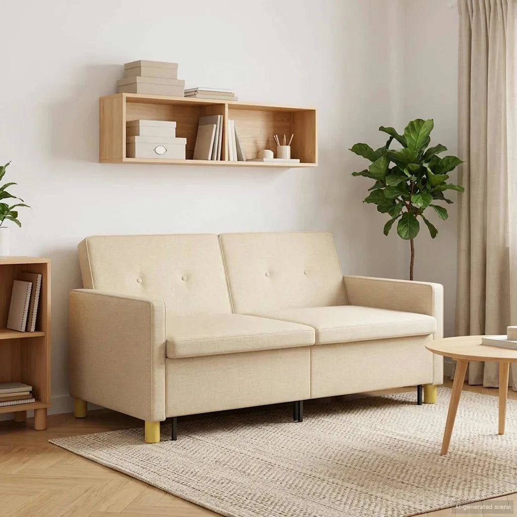 Divano Letto Estraibile Crema Tessuto