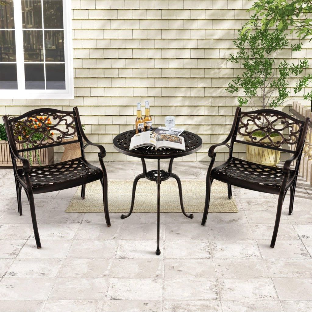 Set di 2 sedie da giardino in alluminio pressofuso, Sedie da pranzo in metallo con braccioli e sedute curve Bronzo Modello 1-Sedie da esterno