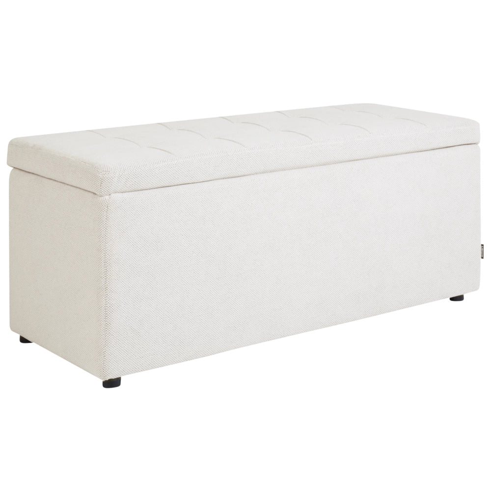 Ottomana Bianco Sporco 100 x 42 x 40 cm in tessuto poliestere Poggiapiedi imbottito Soggiorno Stile Moderno