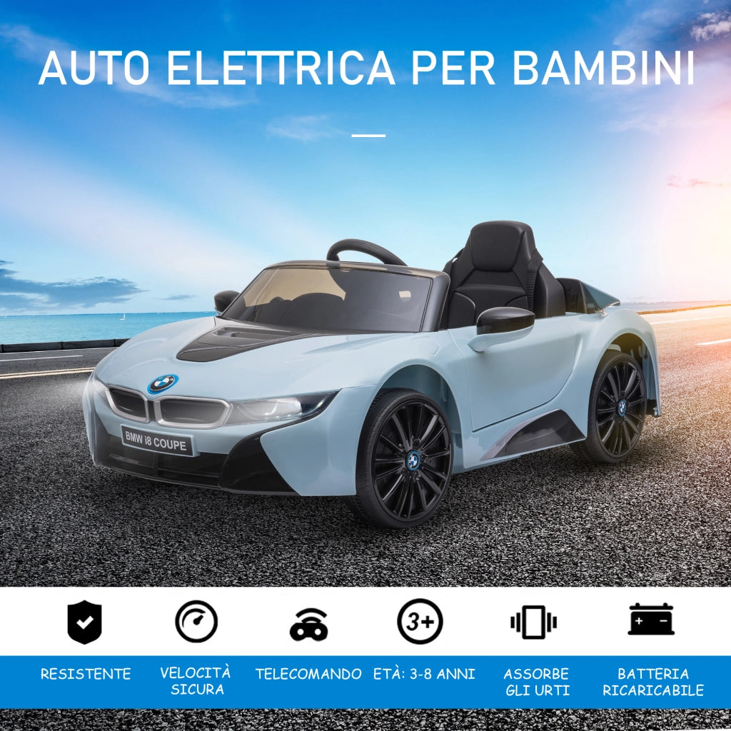 Macchina Elettrica per Bambini 3-8 anni Licenza BMW I8 Coup¨¦ con Telecomando e 2 Porte, 115x72.5x46 cm, Blu