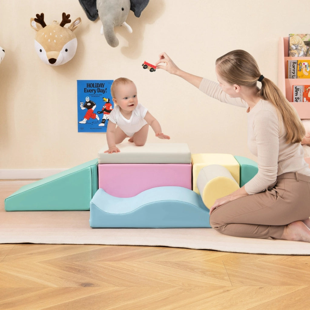 Set di giocattoli educativi per arrampicatori 7 pezzi-Attrezzatura leggera in schiuma per bambini più di 1,5anni Blu