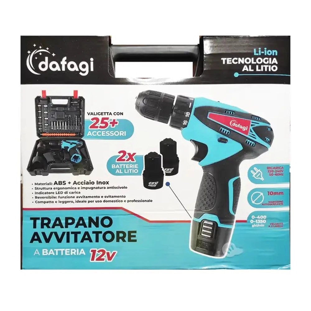 Trade Shop - Trapano Avvitatore A 2 Batteria Litio 12v Funzione Reversibile Con Valigetta 25 Accessori -