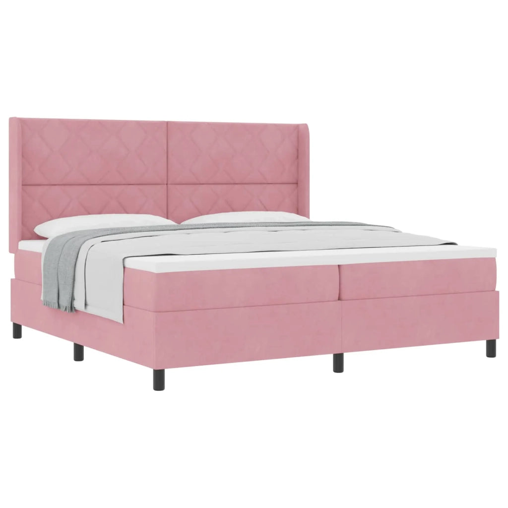 Letto a molle con materasso Rosa 200 x 200 cm Velluto 3342085