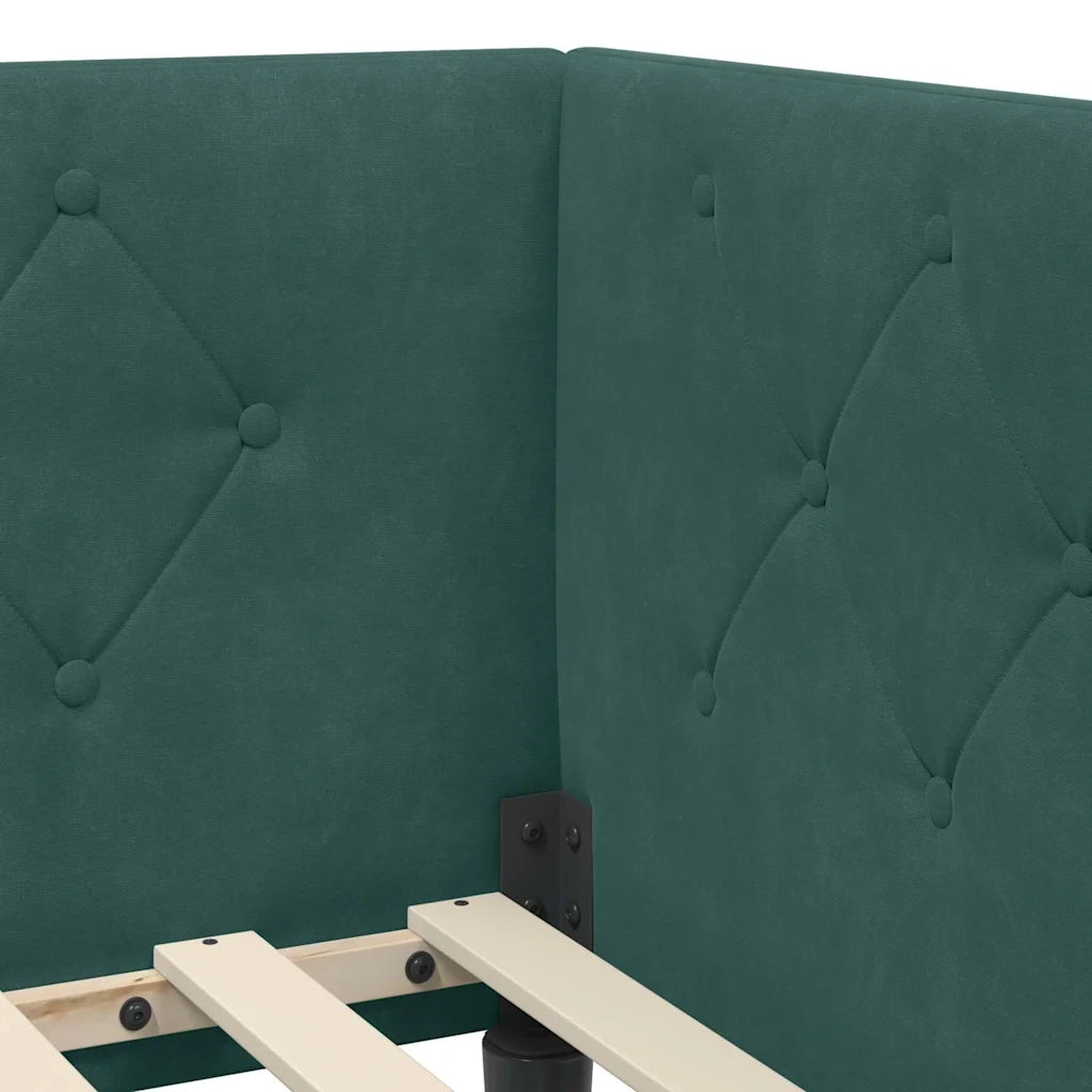 Cornice del letto ad angolo Verde Scuro 90 x 200 cm Velluto