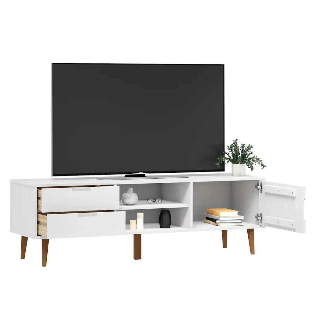 Mobile TV-Credenza per TV-Console TV MOLDE Bianca 158x40x49 cm in Legno Massello di Pino