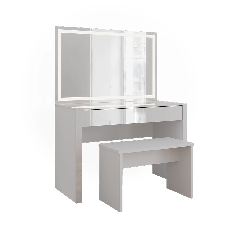 Vicco Tavolo da toilette Bianco lucido/bianco 110 cm con specchio a LED e panca