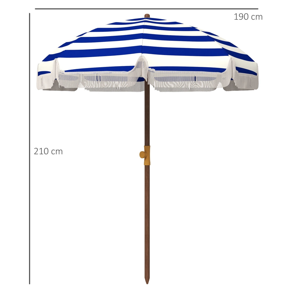 Ombrellone da spiaggia con frange ¨C zephmum ¨C blu e bianco 190x210 cm