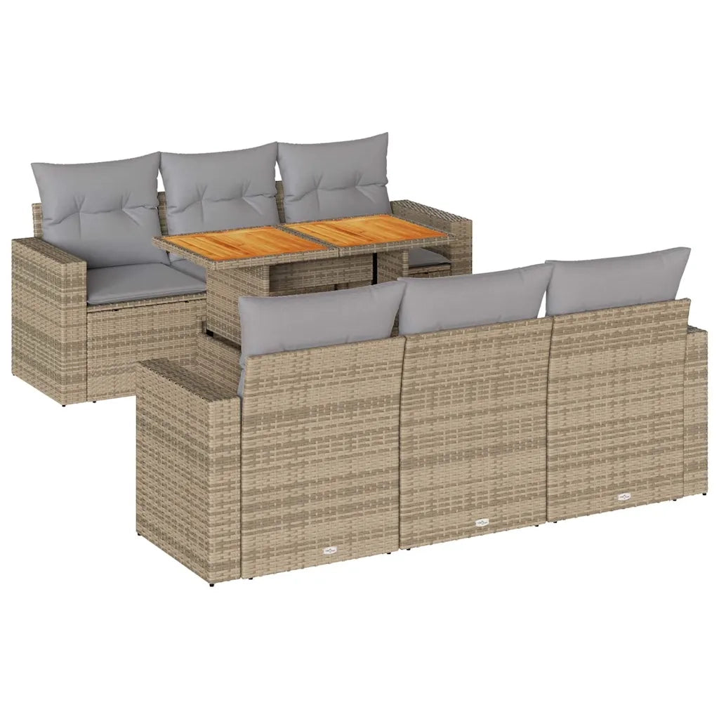 Set Divani da Giardino 7 pz con Cuscini Beige in Polyrattan
