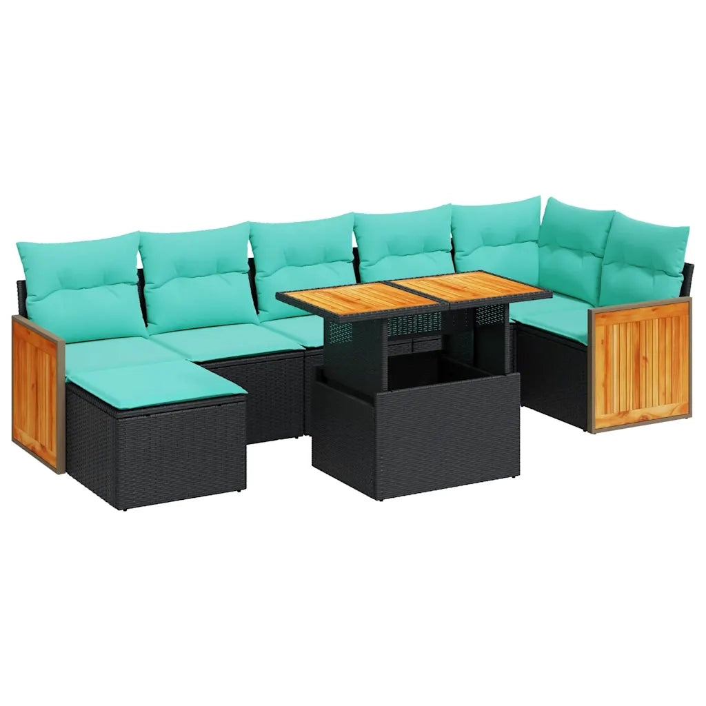 Set Divano da Giardino 8pz con Cuscini Grigio Polyrattan Acacia