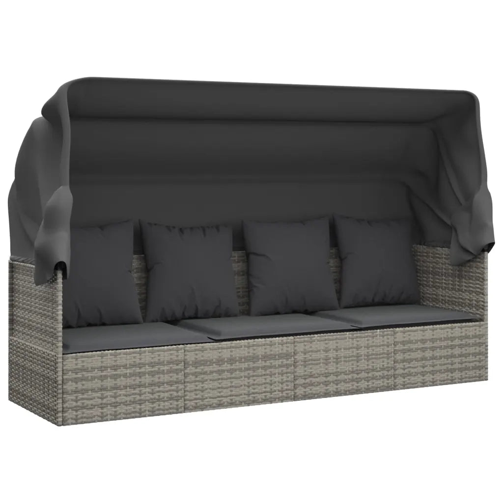 Lettino Prendisole Esterno Tetto e Cuscini Grigio Polyrattan 319568