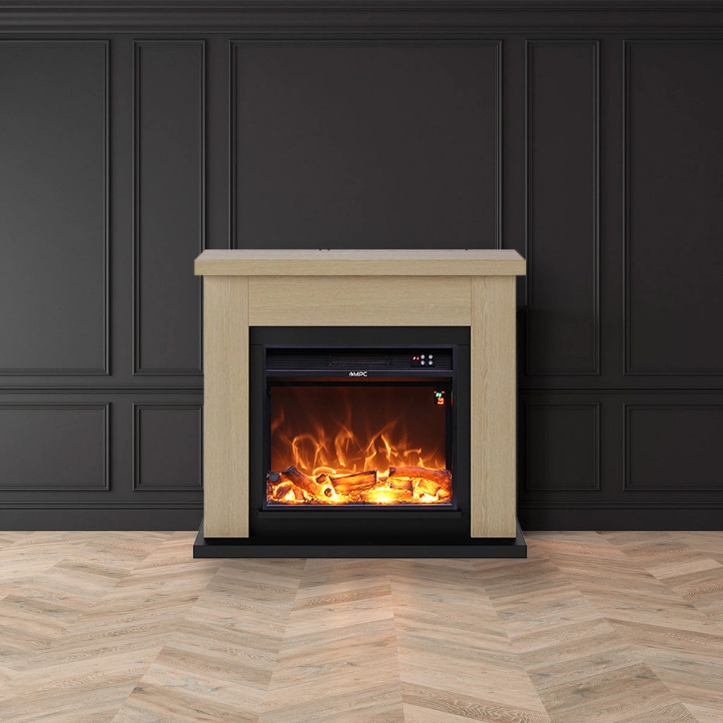 Camino Elettrico da Pavimento 99x88,3x25 cm Effetto Fiamma 1500W Sined Asciano Rovere