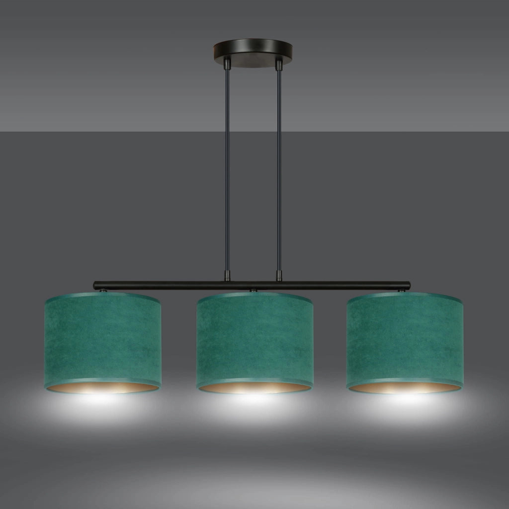 Lampadario Emibig Hilde 3xE27 verde oro nero tessuto