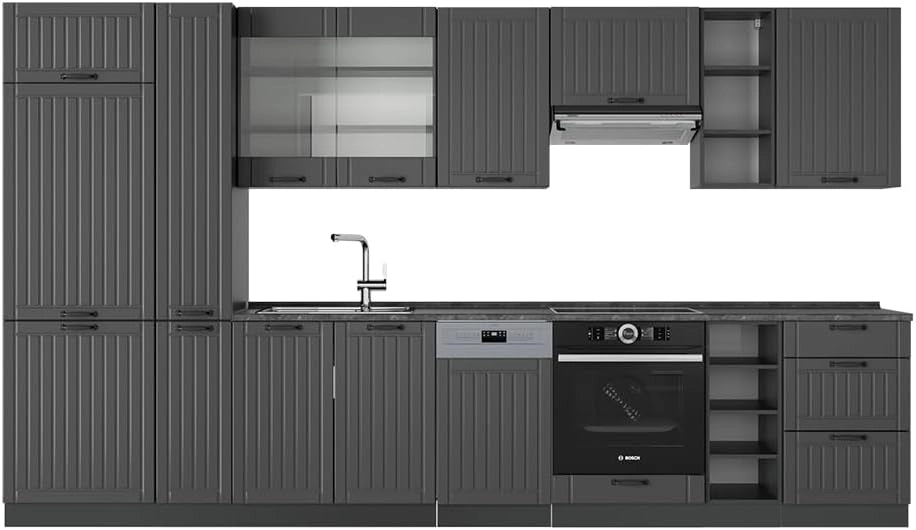 Cucina componibile Fame-Line, Quercia dorata, 355 cm senza piano di lavoro, adatto per l'espansione personalizzata con moduli aggiuntivi