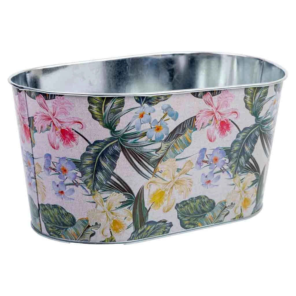 Cestino in metallo stampato a fiori 22,5x13,7x11,3 B20x11
